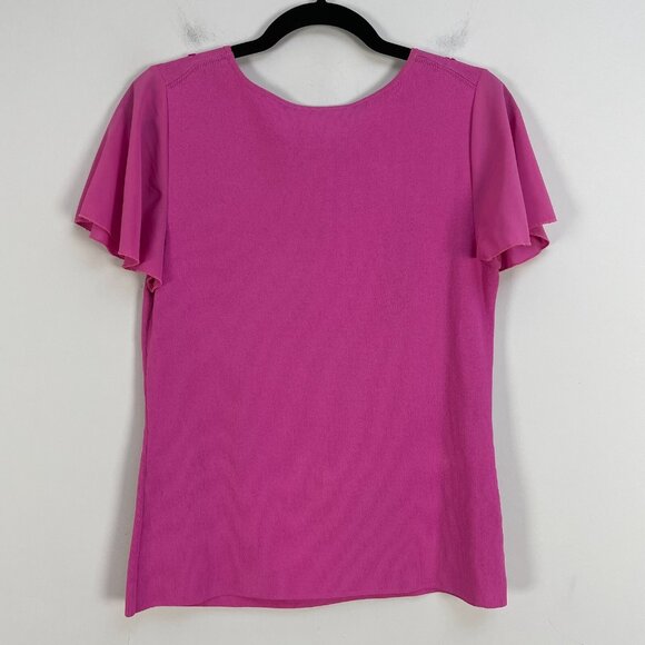 Cable & Gauge Top Womens Medium Pink Flutter Short Sleeve Stretch Shirt - Picture 10 of 10